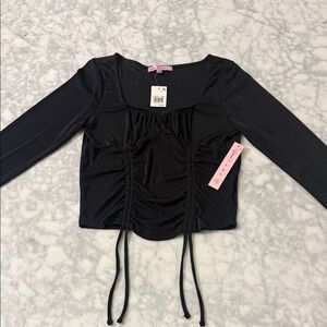 Crave Fame Black Ruched Long-Sleeve Crop Top